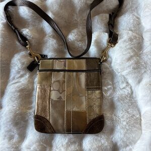 Coach Patchwork Crossbody Bag - Brown and Gold